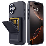 EIDERWOOD iPhone 16 Flexibelt Plast Skal med Korthållare & Inbyggd Spegel – Svart