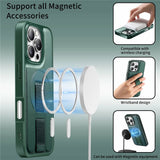 iPhone 16 Pro Hård Plast Skal m. Konstläder Baksida & Fingerrem - MagSafe Kompatibel - Grön