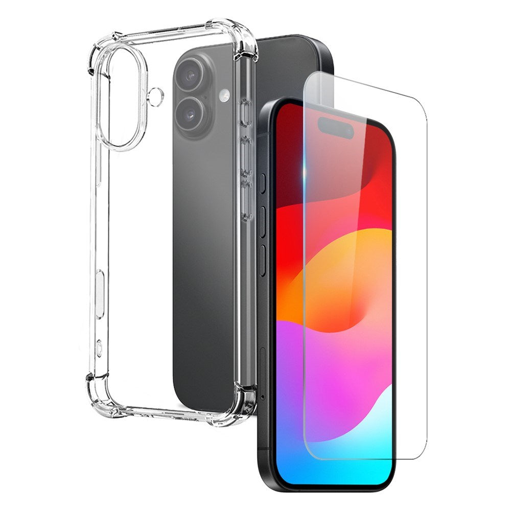 NORTHJO iPhone 17 2-i-1 Skyddspaket m. Stötabsorberande Flexibelt Plast Skal & Härdat Skärmskyddsglas - Genomskinlig