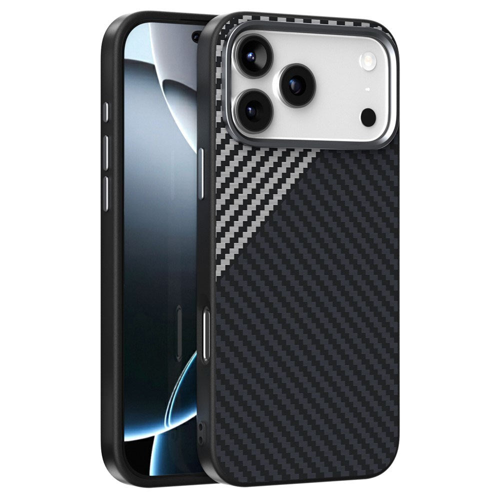 iPhone 18 Pro / 17 Pro ABEEL Hybrid Skal med Kolfiberstruktur - MagSafe Kompatibel - Svart / Silver