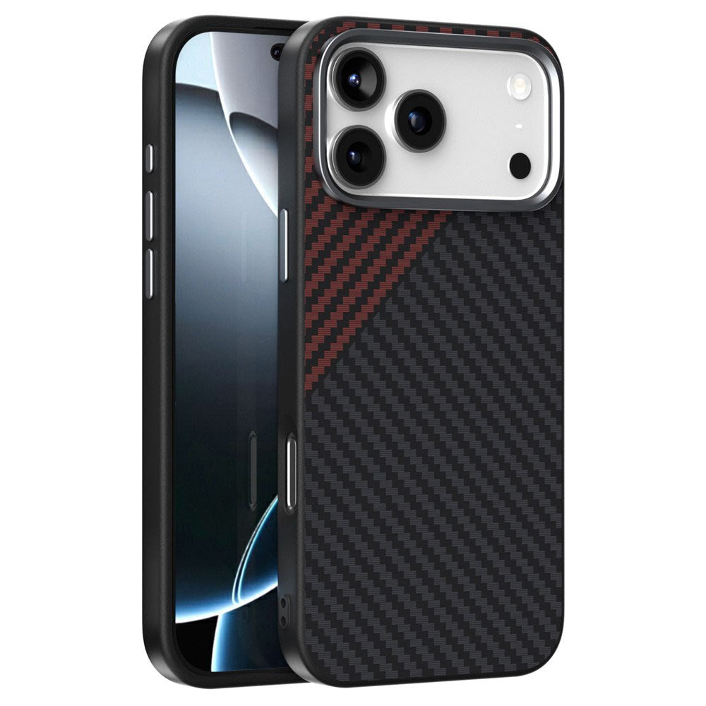 iPhone 18 Pro / 17 Pro ABEEL Hybrid Skal med Kolfiberstruktur - MagSafe Kompatibel - Svart / Röd