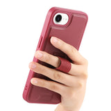 iPhone 16e Hård Plast Skal m. Konstläder Baksida & Fingerrem - MagSafe Kompatibel - Röd