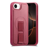 iPhone 16e Hård Plast Skal m. Konstläder Baksida & Fingerrem - MagSafe Kompatibel - Röd
