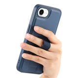 iPhone 16e Hård Plast Skal m. Konstläder Baksida & Fingerrem - MagSafe Kompatibel - Blå