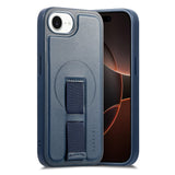 iPhone 16e Hård Plast Skal m. Konstläder Baksida & Fingerrem - MagSafe Kompatibel - Blå