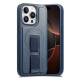 iPhone 13 Pro Hård Plast Skal m. Konstläder Baksida & Fingerrem - MagSafe Kompatibel - Blå