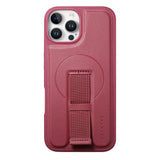 iPhone 12 / 12 Pro Hård Plast Skal m. Konstläder Baksida & Fingerrem - MagSafe Kompatibel - Röd