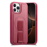 iPhone 12 / 12 Pro Hård Plast Skal m. Konstläder Baksida & Fingerrem - MagSafe Kompatibel - Röd