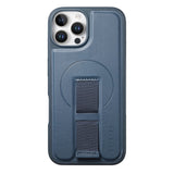 iPhone 12 / 12 Pro Hård Plast Skal m. Konstläder Baksida & Fingerrem - MagSafe Kompatibel - Blå