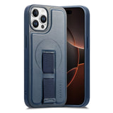 iPhone 12 / 12 Pro Hård Plast Skal m. Konstläder Baksida & Fingerrem - MagSafe Kompatibel - Blå