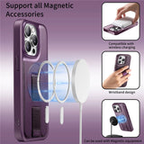 iPhone 14 Pro Hård Plast Skal m. Konstläder Baksida & Fingerrem - MagSafe Kompatibel - Lila