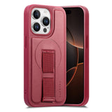 iPhone 14 Pro Hård Plast Skal m. Konstläder Baksida & Fingerrem - MagSafe Kompatibel - Röd