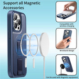 iPhone 14 Pro Hård Plast Skal m. Konstläder Baksida & Fingerrem - MagSafe Kompatibel - Blå