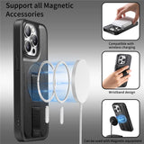 iPhone 15 Pro Hård Plast Skal m. Konstläder Baksida & Fingerrem - MagSafe Kompatibel - Svart