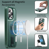 iPhone 15 Pro Hård Plast Skal m. Konstläder Baksida & Fingerrem - MagSafe Kompatibel - Grön