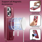 iPhone 15 Pro Hård Plast Skal m. Konstläder Baksida & Fingerrem - MagSafe Kompatibel - Röd