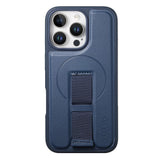 iPhone 15 Pro Hård Plast Skal m. Konstläder Baksida & Fingerrem - MagSafe Kompatibel - Blå