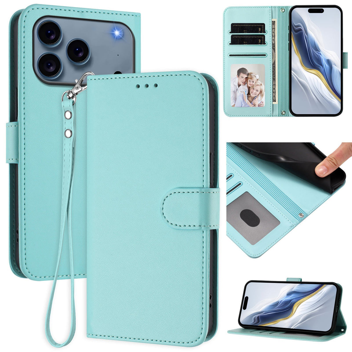 iPhone 18 Pro Max / 17 Pro Max EIDERWOOD Konstläder Fodral m. Rem - Ljusblå