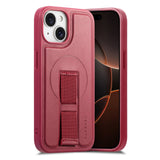 iPhone 14 / 13 Hård Plast Skal m. Konstläder Baksida & Fingerrem - MagSafe Kompatibel - Röd