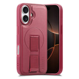 iPhone 16 Hård Plast Skal m. Konstläder Baksida & Fingerrem - MagSafe Kompatibel - Röd