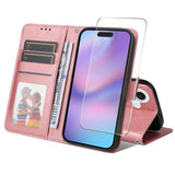 EIDERWOOD iPhone 17 2-i-1 Konstläder Flip Fodral med Skärmskyddsglas - Rosa