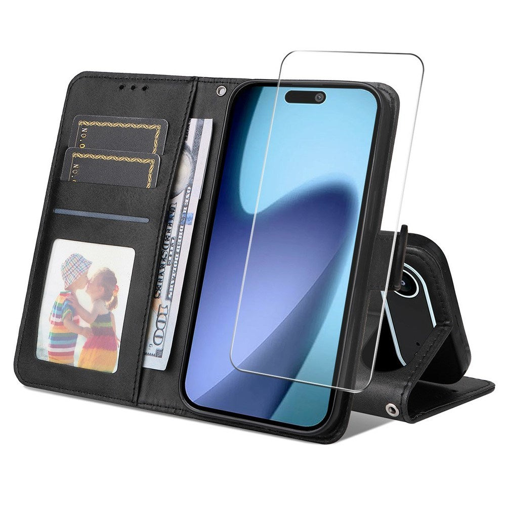 EIDERWOOD iPhone Air 2-i-1 Konstläder Flip Fodral med Skärmskyddsglas - Svart