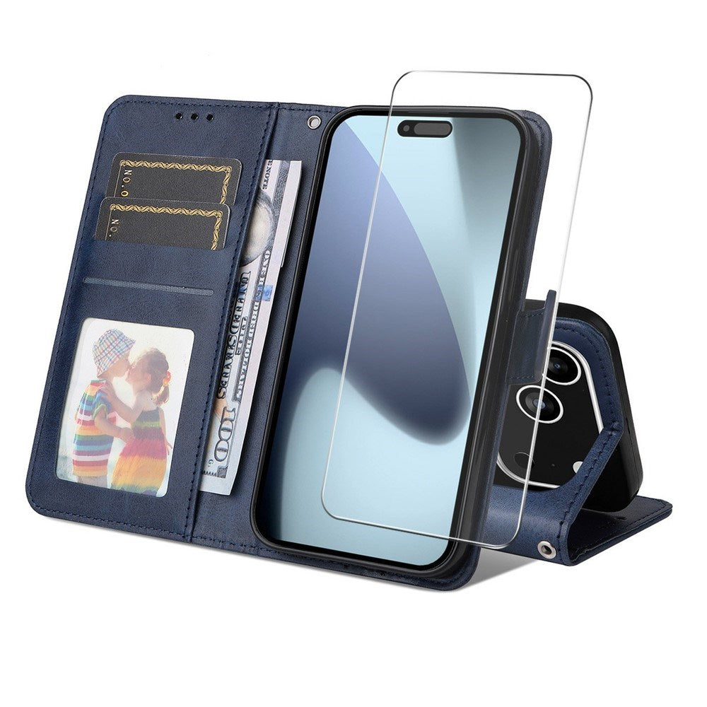 EIDERWOOD iPhone 17 Pro 2-i-1 Konstläder Flip Fodral med Skärmskyddsglas - Blå