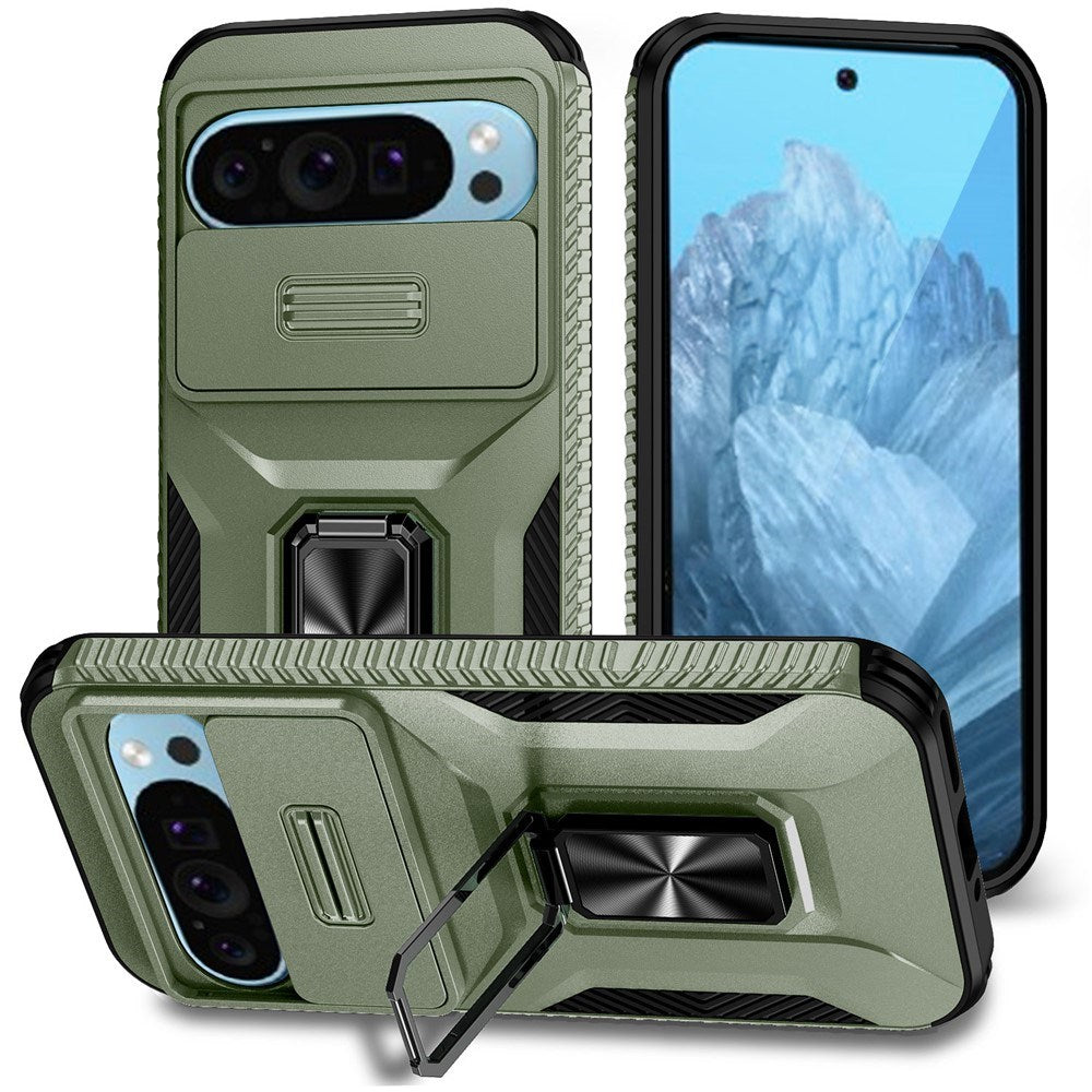 Google Pixel 11 Pro / 11 / 10 Pro / 10 / 9 Pro / 9 EIDERWOOD Hantverkare Skal med 360 Graders Roterbart Stativ - Grön