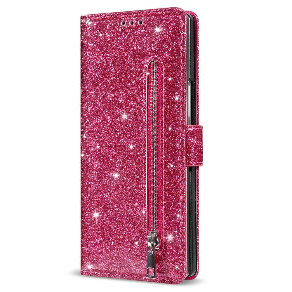 EIDERWOOD Samsung Galaxy Z Fold7 Glitter Fodral m. Plånbok & Rem - Rosa