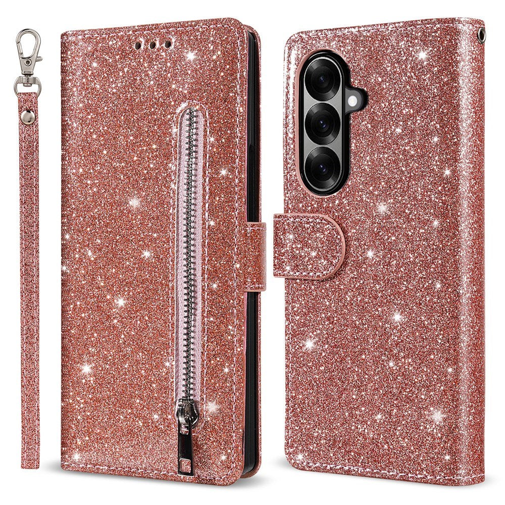 EIDERWOOD Samsung Galaxy Z Fold7 Glitter Fodral m. Plånbok & Rem - Roséguld