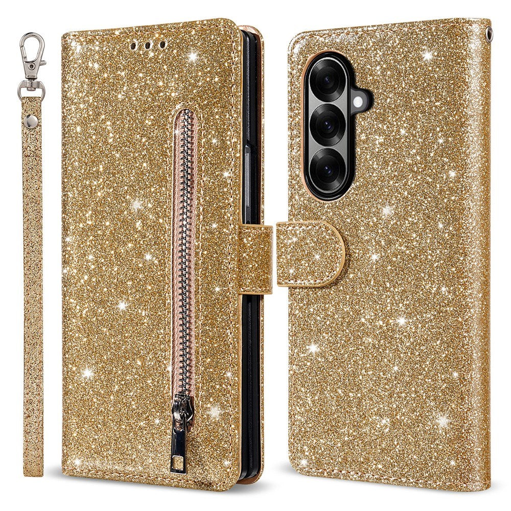 EIDERWOOD Samsung Galaxy Z Fold7 Glitter Fodral m. Plånbok & Rem - Guld