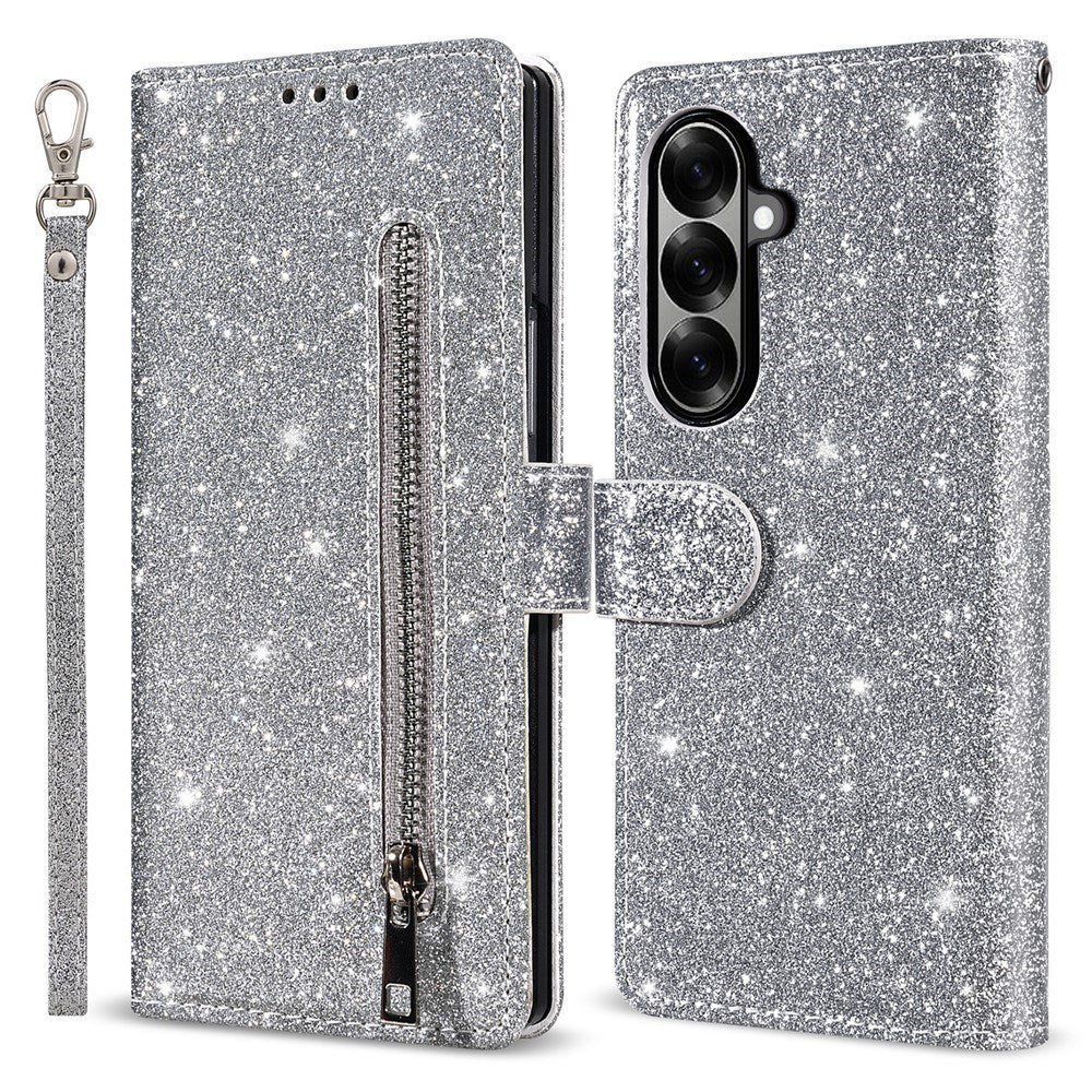 EIDERWOOD Samsung Galaxy Z Fold7 Glitter Fodral m. Plånbok & Rem - Silver