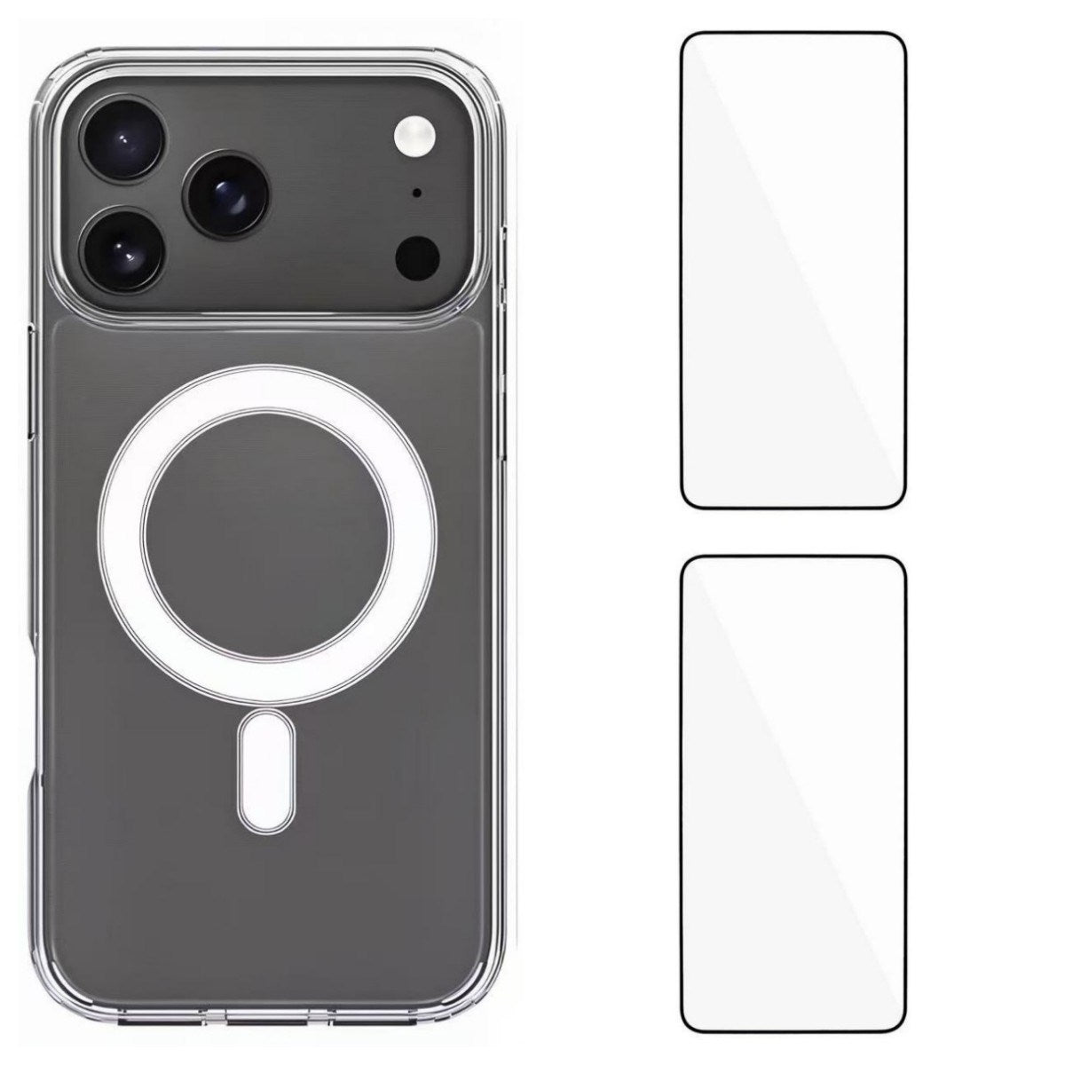 iPhone 17 Pro Max Hybrid Skal inkl. 2 x Skärmskydd - MagSafe Kompatibel - Genomskinlig / Vit