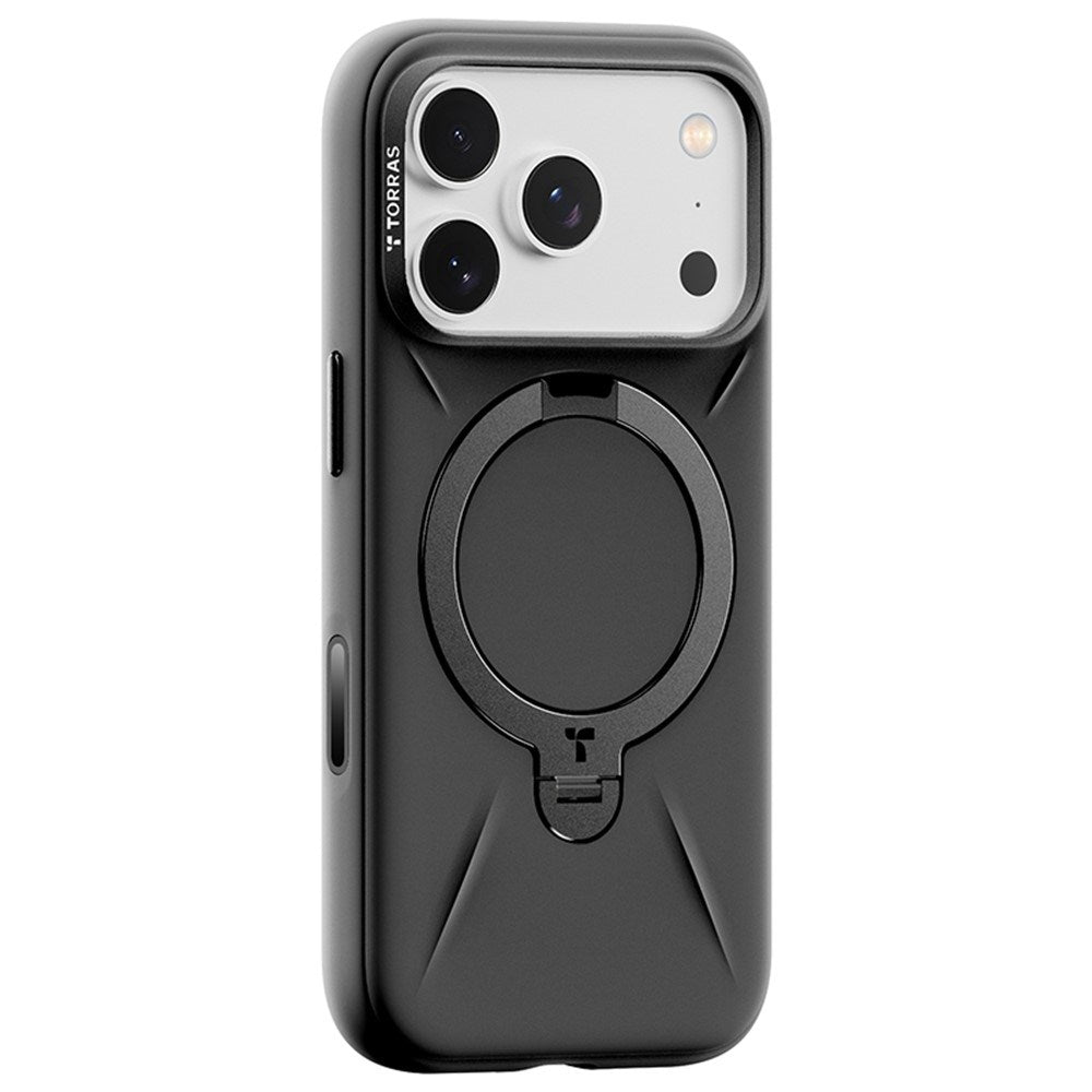 TORRAS iPhone 17 Pro Max Ostand Spin Silikon Skal m. Roterande Kickstand - MagSafe Kompatibel - Svart