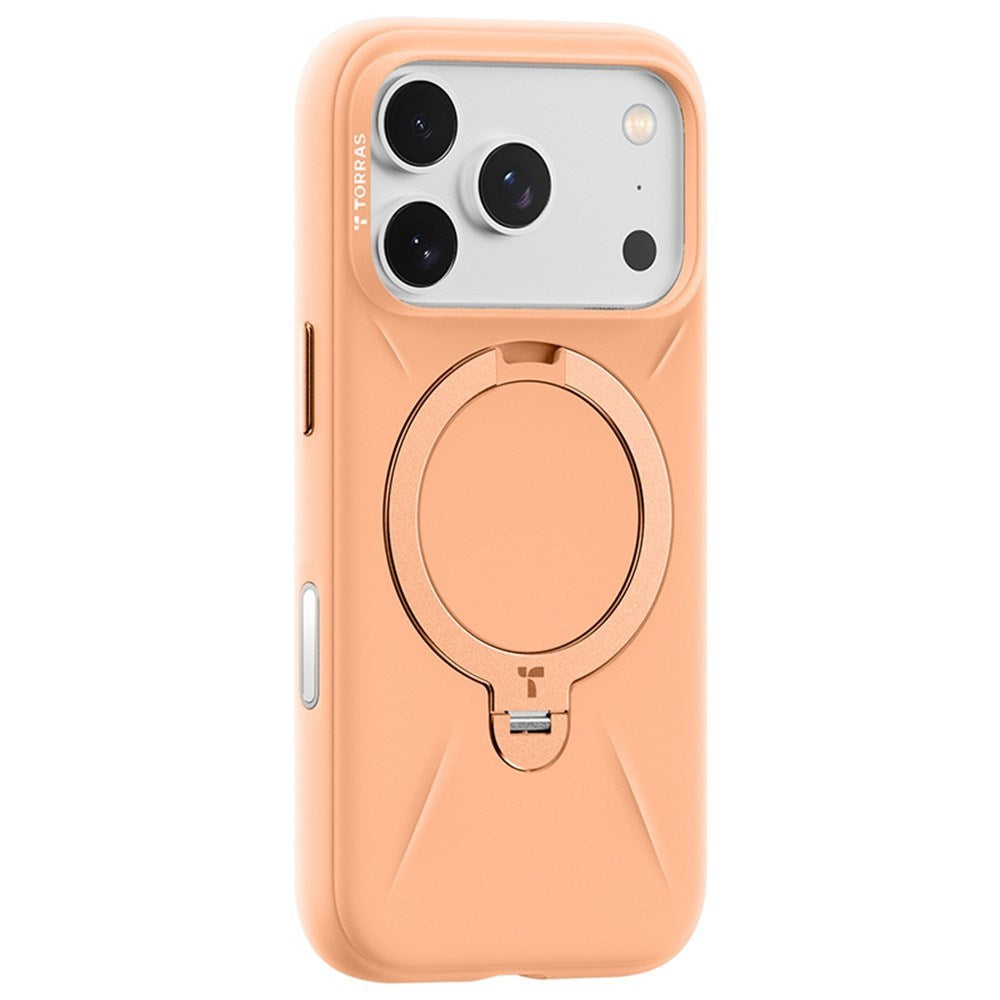 TORRAS iPhone 17 Pro Max Ostand Spin Silikon Skal m. Roterande Kickstand - MagSafe Kompatibel - Orange
