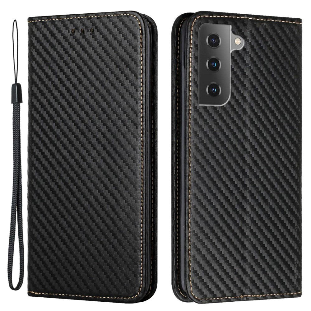 Samsung Galaxy S23 Carbon Plånboksfodral med Stativfunktion - Imitationsläder - Svart