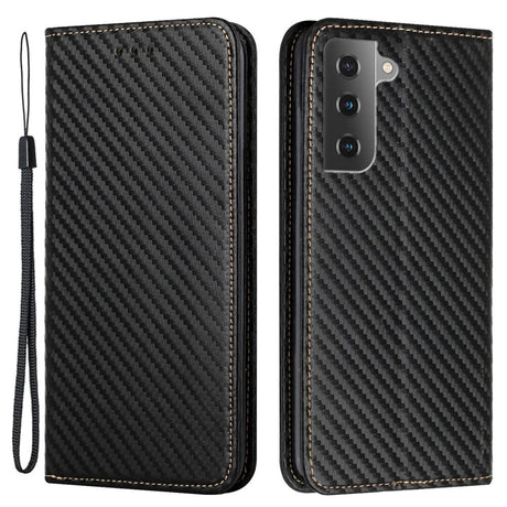 Samsung Galaxy S23 Carbon Plånboksfodral med Stativfunktion - Imitationsläder - Svart