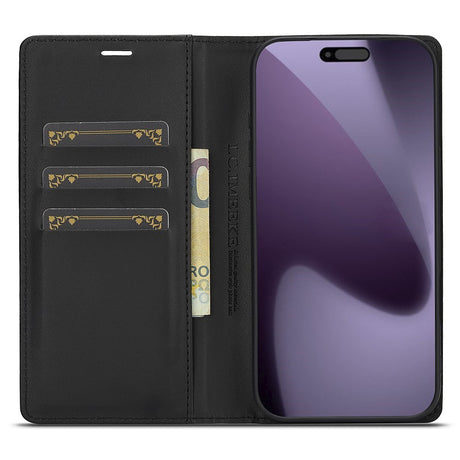 iPhone 18 Pro / 17 Pro LC.IMEEKE Konstläder Fodral med Kolfiber - Svart / Röd Vertikal Stripe