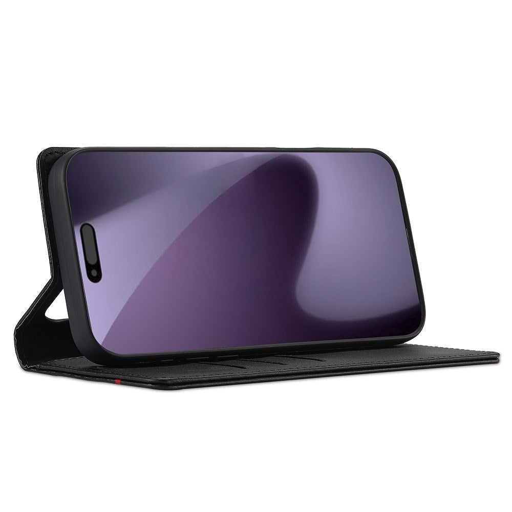 iPhone 18 Pro / 17 Pro LC.IMEEKE Konstläder Fodral med Kolfiber - Svart / Röd Vertikal Stripe