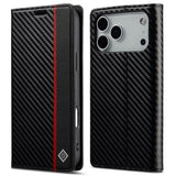 iPhone 18 Pro Max / 17 Pro Max LC.IMEEKE Konstläder Fodral med Kolfiber - Svart / Röd Vertikal Stripe