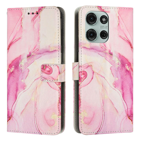 EIDERWOOD Motorola Moto G56 Marmormönstrat Konstläder Flip Fodral m. Rem - Rosa