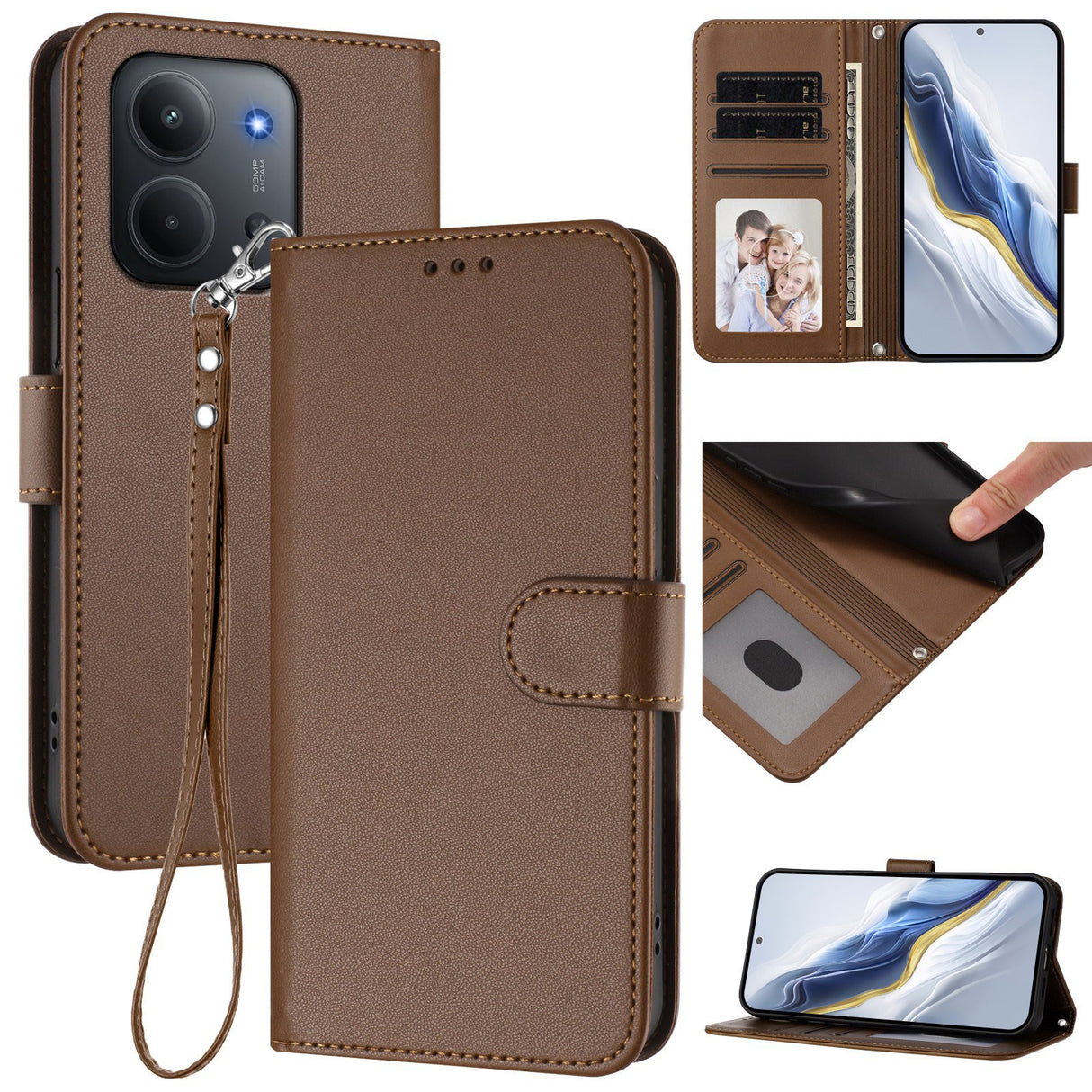 Xiaomi Redmi 15C (5G) / (4G) EIDERWOOD Fodral med Korthållare & Stativfunktion - Brun