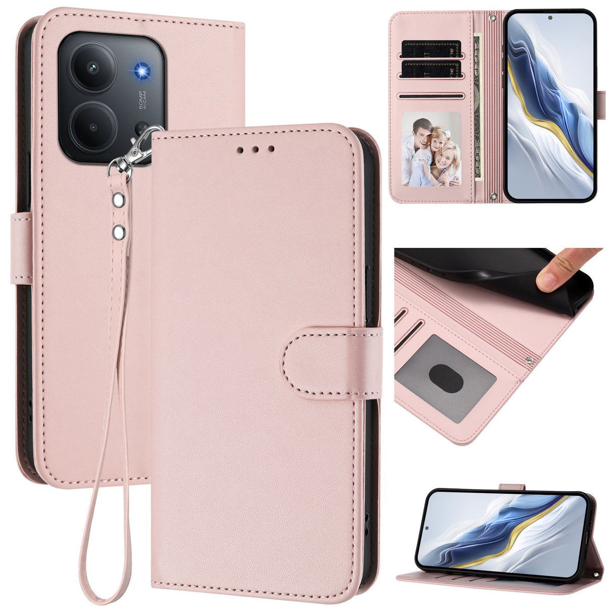 Xiaomi Redmi 15C (5G) / (4G) EIDERWOOD Fodral med Korthållare & Stativfunktion - Rosa