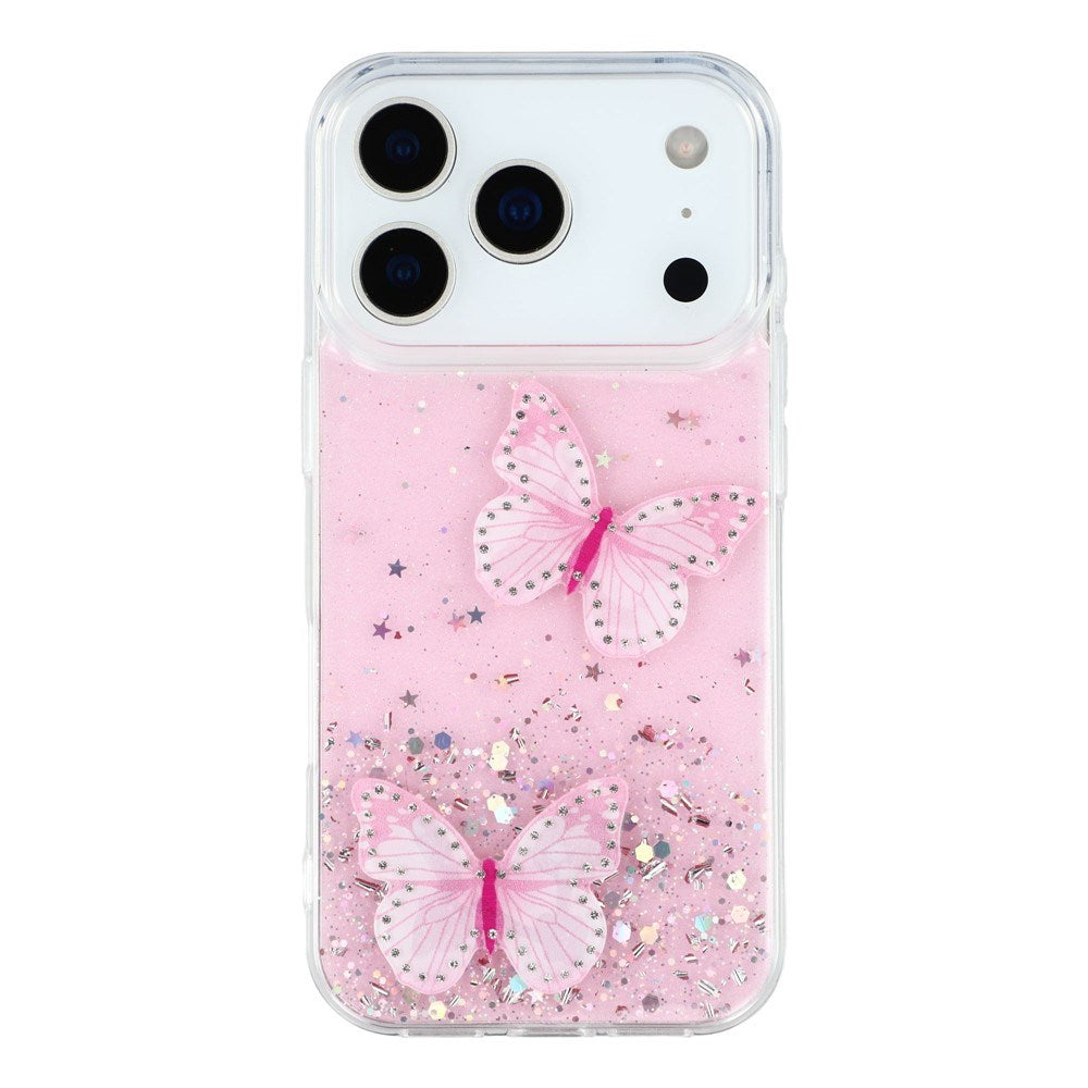 EIDERWOOD iPhone 17 Pro Max Flexibelt Plast Skal med Fjärilar - Genomskinlig / Rosa