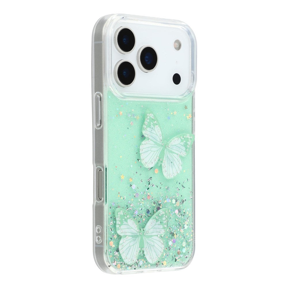 EIDERWOOD iPhone 17 Pro Max Flexibelt Plast Skal med Fjärilar - Genomskinlig / Grön