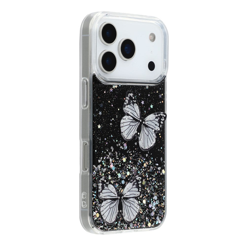 EIDERWOOD iPhone 17 Pro Max Flexibelt Plast Skal med Fjärilar - Genomskinlig / Svart