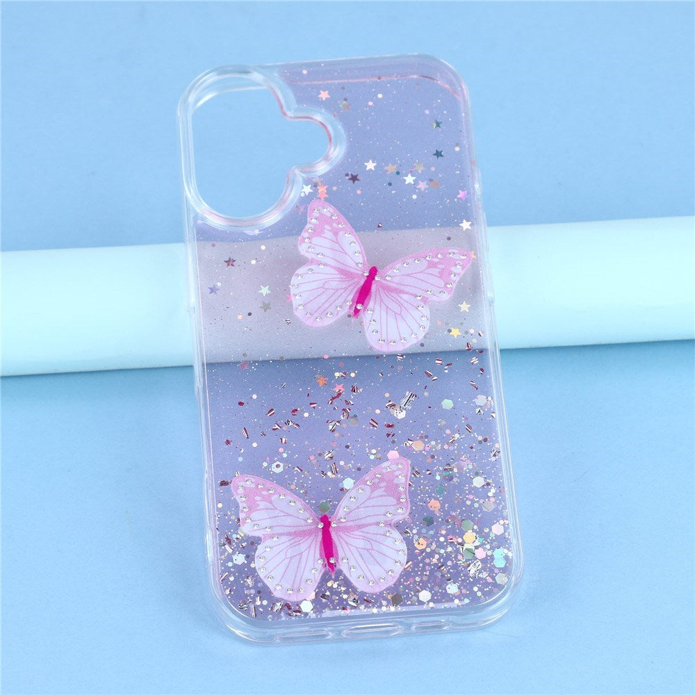 EIDERWOOD iPhone 17 Flexibelt Plast Skal med Fjärilar - Genomskinlig / Rosa