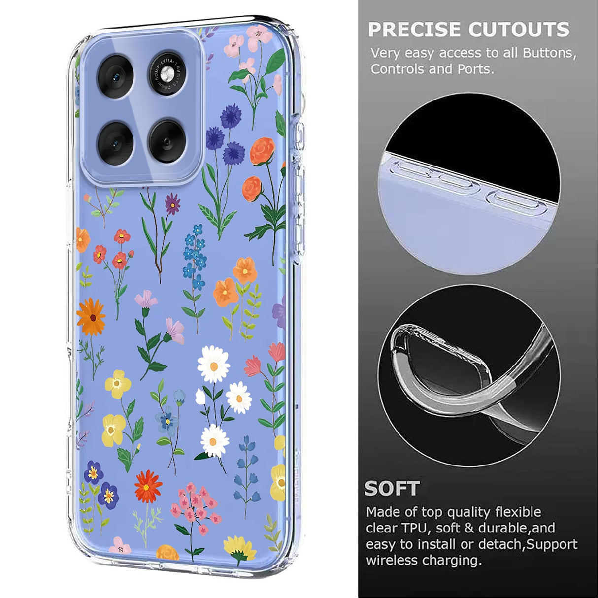 EIDERWOOD Motorola Moto G56 Flexibelt Plast Skal med Blommotiv - Genomskinlig / Olika Blommor