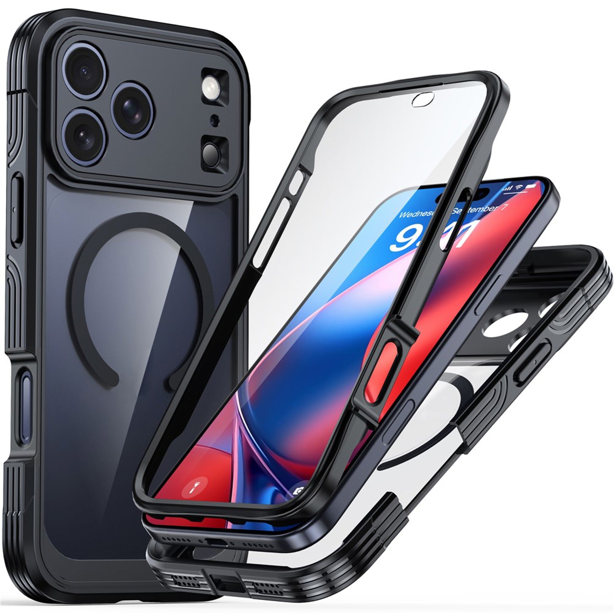 iPhone 18 Pro / 17 Pro Hybrid Plast Skal m. Inbyggt Skärmskydd - MagSafe Kompatibel - Transparent / Svart