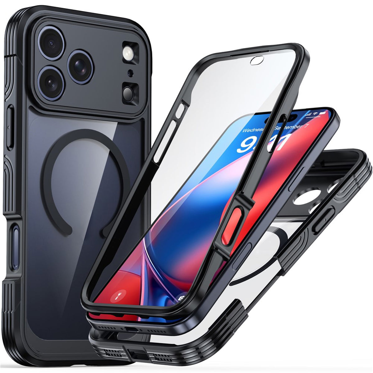 iPhone 18 Pro / 17 Pro Hybrid Plast Skal m. Inbyggt Skärmskydd - MagSafe Kompatibel - Transparent / Svart